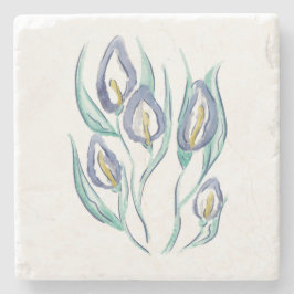 Porta-copo De Pedra Abstrato Elegância: Lírios de Calla Púrpura de Aqu