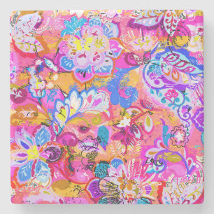 Porta-copo De Pedra Abstrato floral mágico colorida