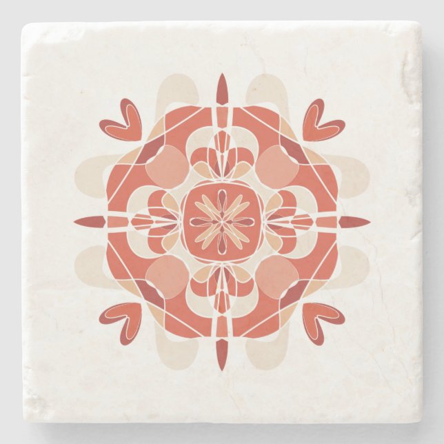 Porta-copo De Pedra Abstrato Lovely Red Mandala White Background (Frente)