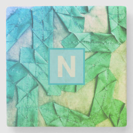 Porta-copo De Pedra Abstrato náutica verde ciano-gradiente monograma