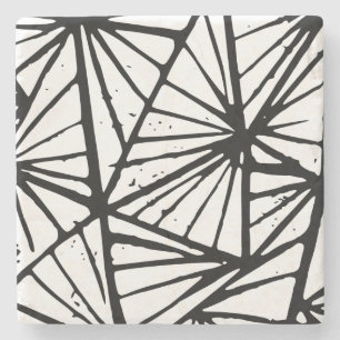 Porta-copo De Pedra Abstrato preto e branco triângulos Lino Cortado