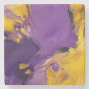 Porta-copo De Pedra Abstrato Roxo e Dourado