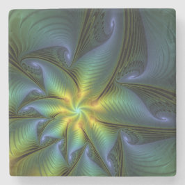 Porta-copo De Pedra Abstrato Star, Ouro Verde brilhante Arte Fractal