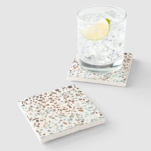 Porta-copo De Pedra Abstrato Terrazzo Mosaico Rust Brown & Blue Padrão