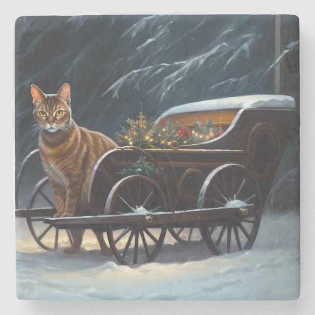 Porta-copo De Pedra Abyssinian Snowy Sleigh Passeia Decência de Natal (Frente)