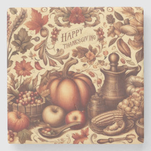 Porta-copo De Pedra Ação de Graças Feliz Vintage/Classic