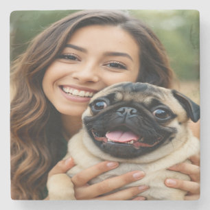 Porta-copo De Pedra Adicionar Foto de Pug Personalizar Customizar