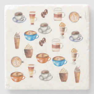 Porta-copo De Pedra Aficionado de Café Aquarela Café Expresso Grãos