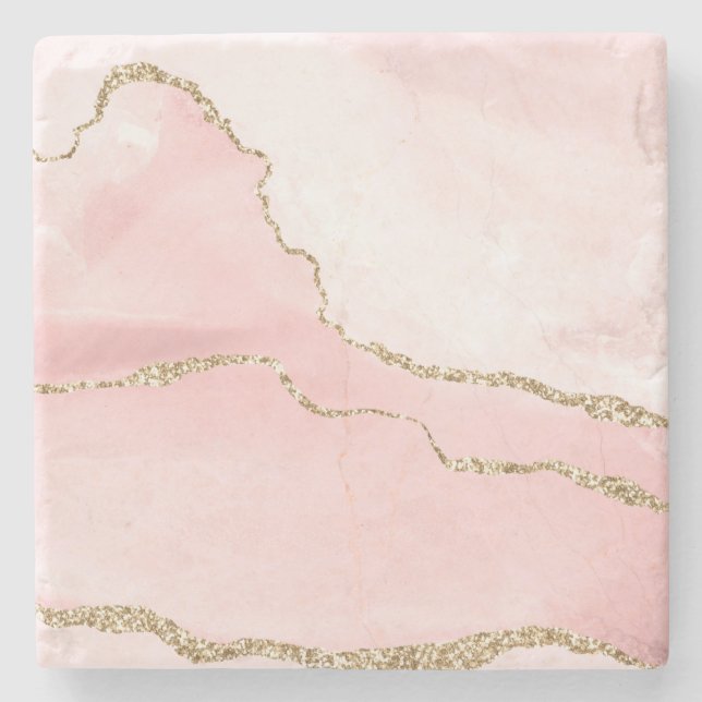 Porta-copo De Pedra Agite de Blush Rosa com Elegante de Fita Dourada (Frente)