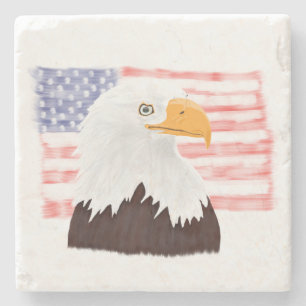 Porta-copo De Pedra Águia Bald Americana e Bandeira - transparente.