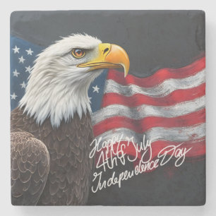 Porta-copo De Pedra Águia-careca com a Bandeira Americana Arte de 4 de
