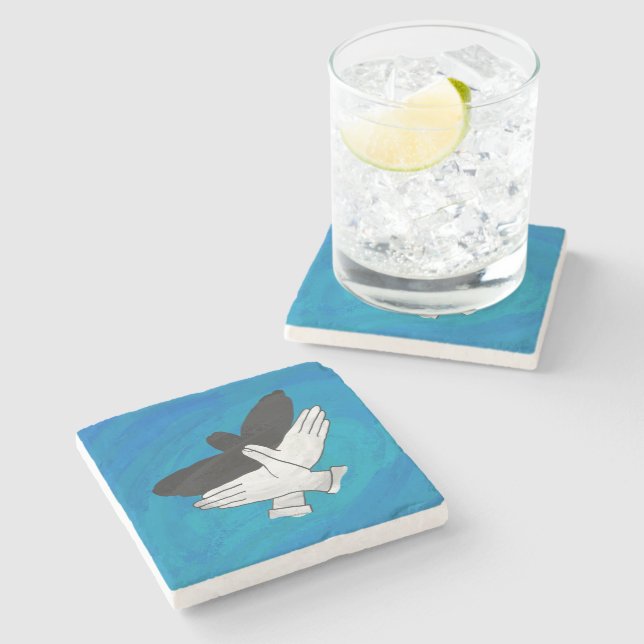 Porta-copo De Pedra Águia Sombra em Azul (Lateral)