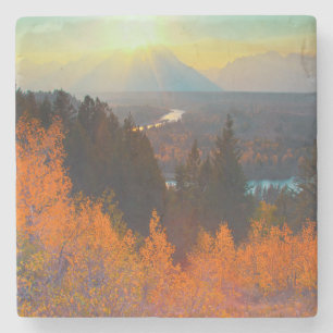 Porta-copo De Pedra Álamos Dourados Acima do Rio Snake ao Pôr do Sol