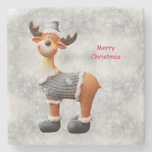 Porta-copo De Pedra Alce feliz Natal usando um chapéu    Bebida Co