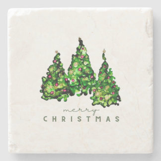 Porta-copo De Pedra Alcohol Ink Design Christmas Tree Coasters