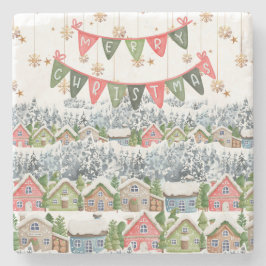 Porta-copo De Pedra Aldeia de Natal Bonita Snowy