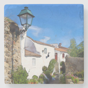 Porta-copo De Pedra Aldeia Mediterrânica de Watercolor