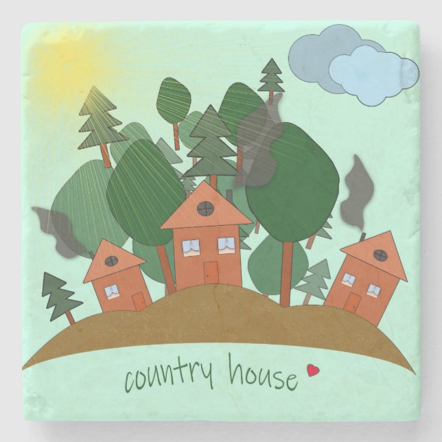 Porta-copo De Pedra Aldeias na borda da floresta. (Frente)