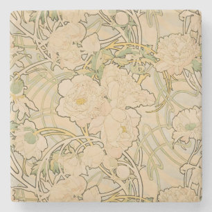 Porta-copo De Pedra Alfonse Mucha Art Nouveau Peonies Arte Botânica