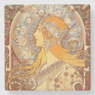 Porta-copo De Pedra Alfonse Mucha Zodiac Art Nouveau Mulher