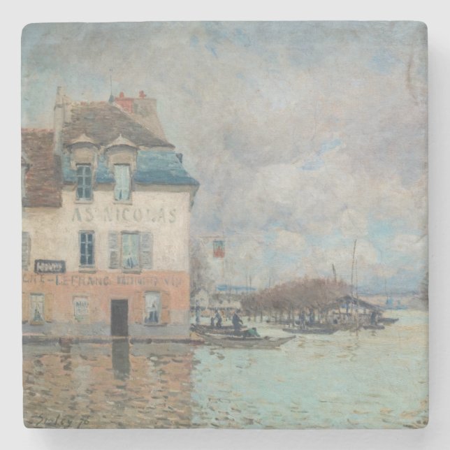 Porta-copo De Pedra Alfred Sisley - Inundações em Port-Marly 1876 (Frente)