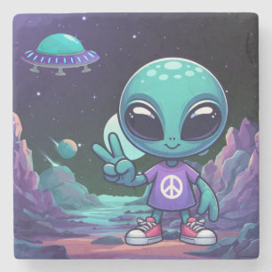 Porta-copo De Pedra Alienígena de paz e nave espacial