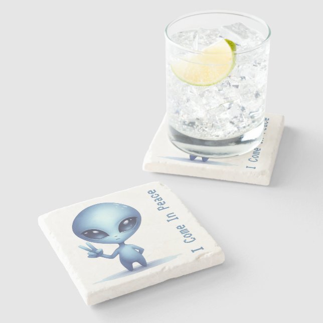 Porta-copo De Pedra Alienígena - Eu Vim Em Paz (Lateral)