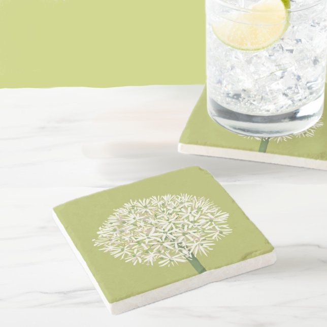 Porta-copo De Pedra  Allium Flower Botanical Art | Elegant Flora (Criador carregado)