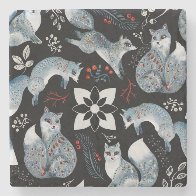 Porta-copo De Pedra Almofada de raposa da floresta de Natal (Frente)