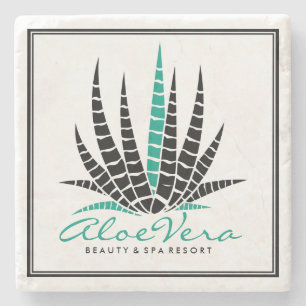 Porta-copo De Pedra Aloe Vera Black & Teal Illustration Spa Resort