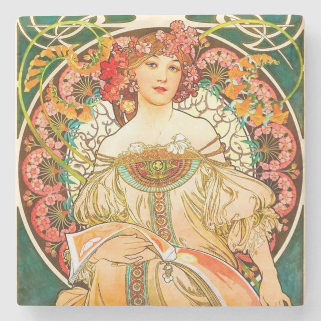 Porta-copo De Pedra Alphonse Mucha Art Nouveau Daydre (Frente)