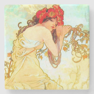 Porta-copo De Pedra Alphonse Mucha Art Nouveau Summer