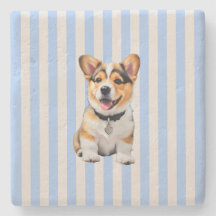 Amantes de Corgi Azul e Bege Listrado Divertido 