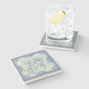 Porta-copo De Pedra Amarelo Azul e Branco Vitoriano Majolica Antiquada