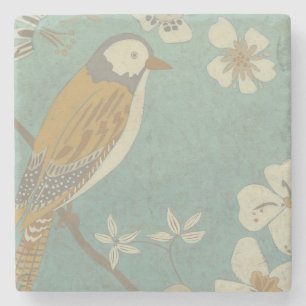 Porta-copo De Pedra Amarelo, Cinza e pássaro bege Empoleirado em uma r