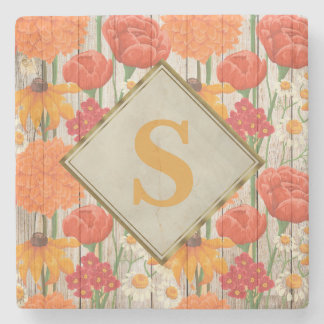 Porta-copo De Pedra Amarelo Laranja Vermelho Floral Margaridas Brancas