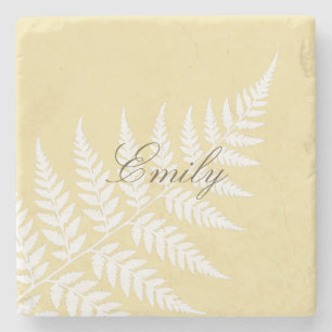 Porta-copo De Pedra Amarelo Manteiga Branco Feto Nome Script Elegante