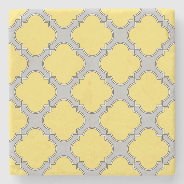 Porta-copo De Pedra Amarelo quatrefoil e cinza (Frente)