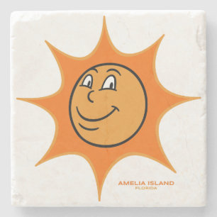 Porta-copo De Pedra Amelia Island Big Vintage Smiling Sun