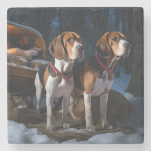 Porta-copo De Pedra American English Foxhound Snowy Sleigh Natal