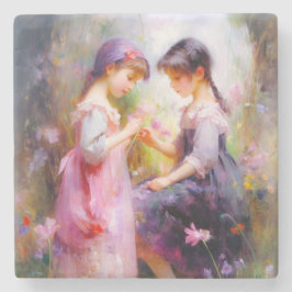 Porta-copo De Pedra Amigos e Flores