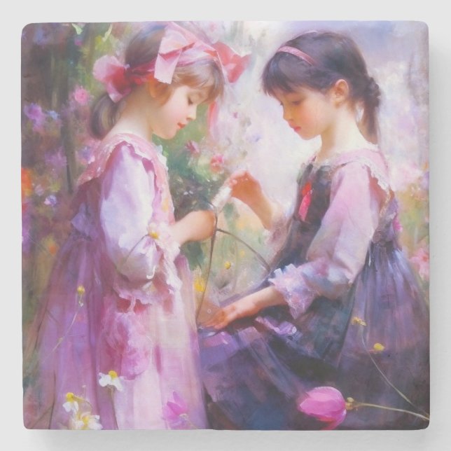 Porta-copo De Pedra Amigos e Flores 2 (Frente)