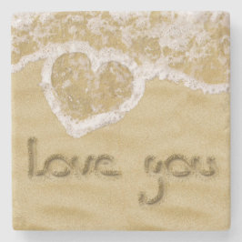 Porta-copo De Pedra "Amo-te" Coração escrito em Areia