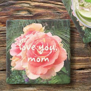 Porta-copo De Pedra Amo-Te Mãe, Na moda De Fotografia De Flor Rosa Ros