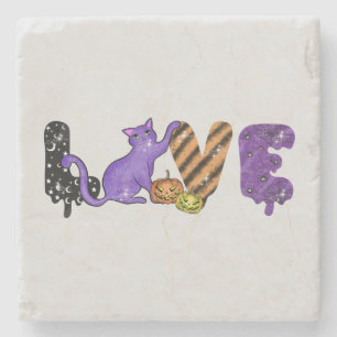 Porta-copo De Pedra Amor com Gato Bonito para o Dia das Bruxas