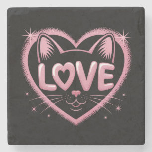 Porta-copo De Pedra Amor de Gato Brilhante