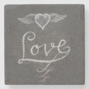 Porta-copo De Pedra Amor e Coração em Quadro Negro a Giz