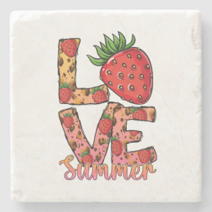 Porta-copo De Pedra Amor e Verão Rosa e Castanho Morango Fresco