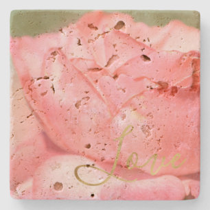 Porta-copo De Pedra Amor Inspirador Dourado Rosa de Blush
