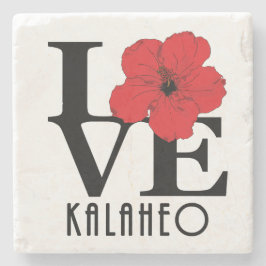 Porta-copo De Pedra AMOR Kalaheo Hibisco Vermelho